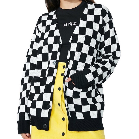 Lazy Oaf Mono Checker Cardigan Black 